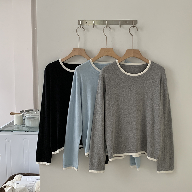 Luxury Lifestyle Products - เสื้อผู้หญิงคอโอ แขนยาว ผ้าฝ้าย 100% ดีไซน์สีตัดกัน ไซส์ใหญ่